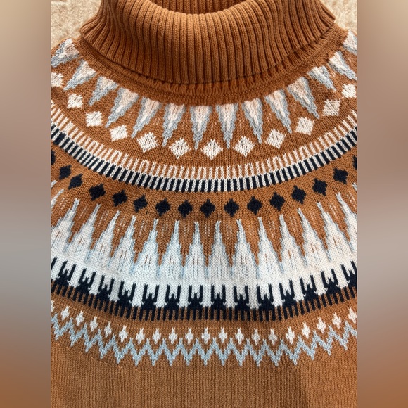 The Normal Brand Fair Isle Cotton Turtleneck Sweater Camel Brown Tan Patterned M - Picture 10 of 11
